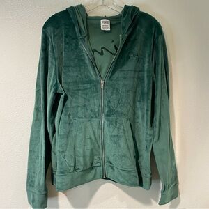 Victoria Secret PINK Velour Zip-Up Hoodie Womens XL Green